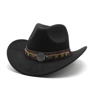 Classic black wool felt western cowboy hat with studded leather band and metal star accents