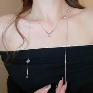Collier Long Multirang Cuivre Zircon Pendentif Perle Ronde Élégant Polyvalent Style De Luxe Pour Femmes