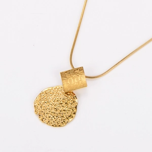 Irregular square and round plate necklace with unique texture in golden finish