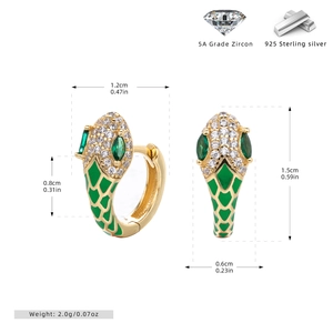 Detailed size chart for 925 sterling silver gold snake earrings with 5A grade zircon