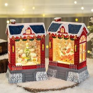 Christmas musical snow globe lanterns with Santa and snowman scenes and warm LED lights