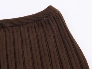 Detailed macro view of deep brown ribbed knit waistline with elastic texture
