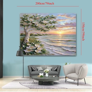 Tapiz de pared playa floral 200x150cm mostrando gran paisaje natural en relieve 3D