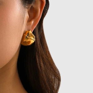 Irregular Water Drop Stud Earrings 18K Gold Plated Stainless Steel Minimalist Textured Geometric Jewelry For Women