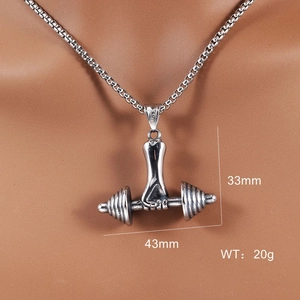 Poliertes silbernes Hantel-Halskette aus Edelstahl für Fitness, 43x33mm Hip-Hop-Anhänger