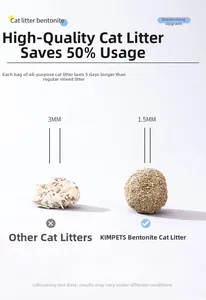Detail comparing 1.5mm and 3mm bentonite cat litter granules for low dust and saving usage