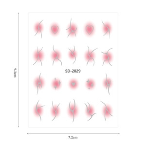Y2K style blush gradient nail art stickers with silver totem and heart designs