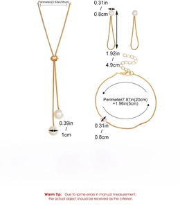Size chart showing necklace and earring dimensions for pearl jewelry set