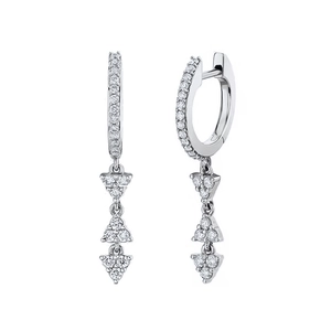 S925 silver needle drop earrings with geometric triangles and white cubic zirconia