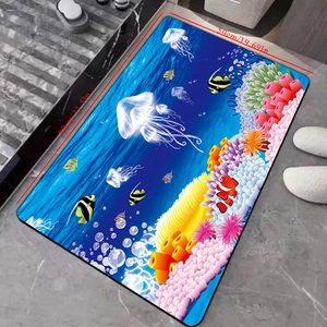 Detailed size view of the 80x50cm jellyfish and coral pattern bathroom floor mat