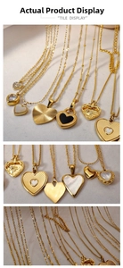 Detailed collection of 18K gold heart necklaces with pearl and enamel pendants