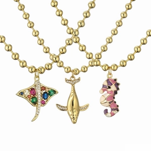 Collana con Ciondolo in Rame Bohemian Stile Marino per Donna Estate Spiaggia Vita Marina Conchiglia Stella Marina Cavalluccio Marino Strass Smalto Gioielli