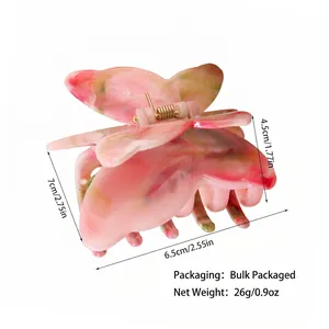 Pink and green butterfly acetate hair claw clip with gold spring 6.5x4.5x7cm