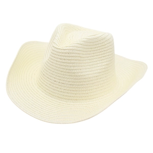 Straw Panama cowboy beach hat in cream white featuring a classic wide brim and stylish dented crown