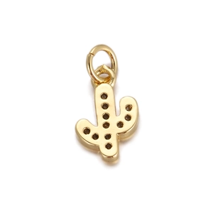 Macro shot of 18K gold plated cactus pendant charm with textured surface detail