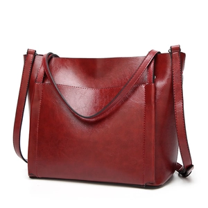 Classic burgundy oil wax leather tote bag with large capacity and minimalist retro design