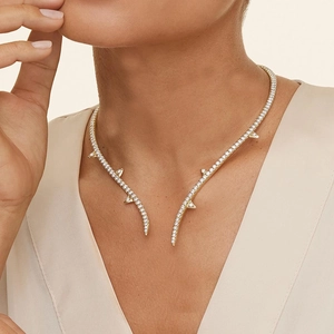 Western Trendy Rhinestone Open Choker Necklace For Women Copper Thorn Spikes Design Fashion Simple Inlaid Collar Neck Ring Jewelry