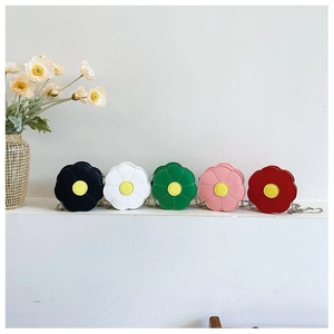 Five colorful sunflower-shaped PU leather crossbody bags for kids with metal chains