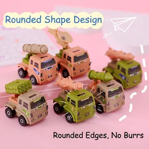 Set of 6 mini pull-back military toy trucks for kids in green and khaki army colors