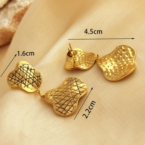 18K gold plated stainless steel geometric earrings with textured rhombic surface