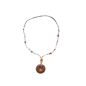 Vintage resin wood bead water drop pendant necklace with minimalist woven rope chain