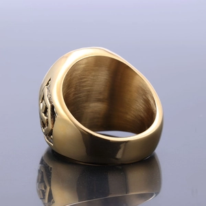 Men's gold-plated stainless steel Freemasonry cross ring with brushed inner surface