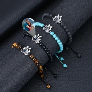 Custom photo projection bracelet with lava stone and turquoise animal paw charm pendant