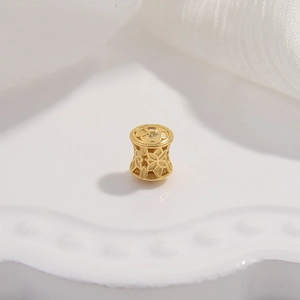 Golden hollow drum spacer bead in S925 silver with floral cutouts for DIY jewelry making