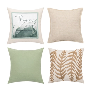 Set of four modern Nordic pillow covers with abstract watercolor and embroidery patterns