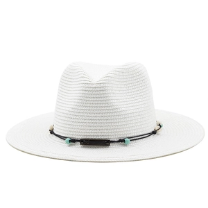 Chapeau Panama blanc en paille avec bande de perles bohème pour protection solaire
