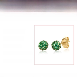 Detail showing gold filled green emerald stud earrings with dimensions and specifications