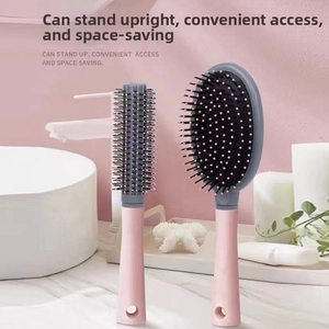 Pink and grey hairbrush set with stand-up design for easy bathroom storage and organization