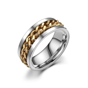 Spinning titanium steel chain ring in silver and gold, hip hop rotating bottle opener design