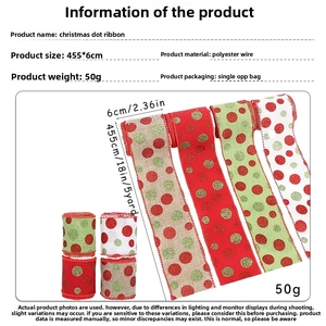 Polyester Christmas ribbons with dot patterns and flexible iron wire edges for DIY