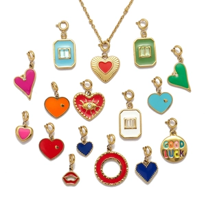 Colorful enamel heart and geometric charms set in gold-plated stainless steel