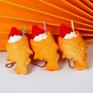 Taiyaki Simulation Food Keychain Pendant Artificial Dessert Toy With Strawberry Cream PVC Material For Bag Decor