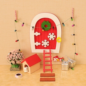 Mini Porte De Lutin De Noël Accessoires De Maison De Poupée Miniature Bois Plastique Résine Porte De Fée Échelle Arbre Maison De Chat Figurine
