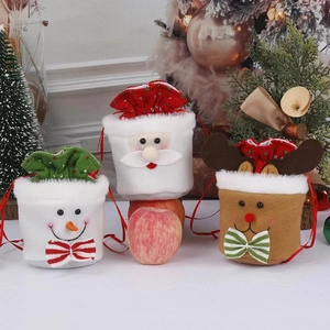 Christmas Drawstring Gift Bags Plush Cloth Santa Snowman Reindeer Holiday Candy Pouch Party Decoration Handheld