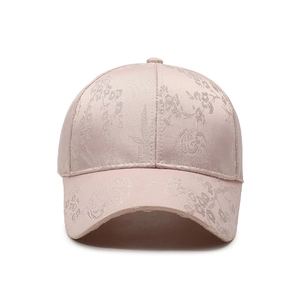 Rosa Jacquard-Basecap mit Blumenstickerei und klassischem gebogenem Schirm für Damen