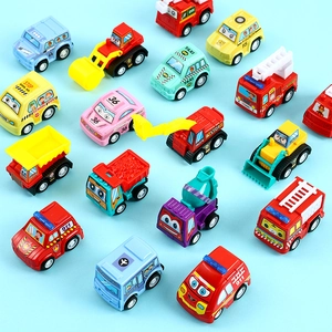 Set of 6 colorful pull-back toy cars including construction and rescue vehicles