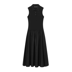 Ärmelloses Polo-Kragen Maxikleid Strick-Patchwork Hohe Taille A-Linie Eleganter Lässiger Damenmode