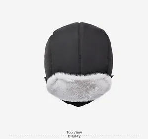 Top view of men's winter aviator hat with warm grey faux fur lining