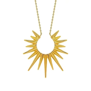 Polished gold titanium steel sun pendant necklace with minimalist O-chain for men and women