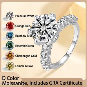 Luxury 925 Sterling Silver Moissanite Ring For Women Classic Six-Prong Round Cut Moissanite Engagement Ring Wedding Jewelry