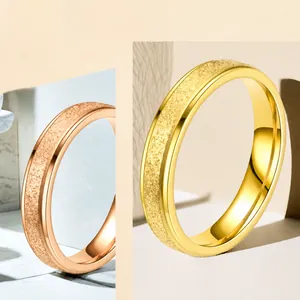 Frosted gold and rose gold stainless steel rings for women with minimalist star texture