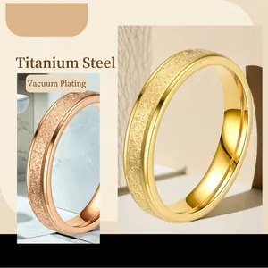 Frosted gold and rose gold stainless steel rings for women with minimalist star texture
