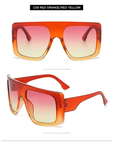 Detail view of oversized oversized red orange gradient frames and stylish flat top design