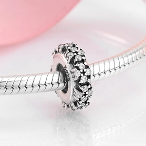 Star series S925 sterling silver charm bead with pavé crystals on snake chain bracelet