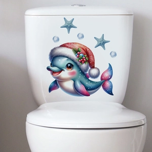 Stickers muraux dauphins de Noël autocollants pour déco de salle de bain sur céramique