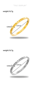 Detailed size specifications for gold and silver engraved star pattern bangles
